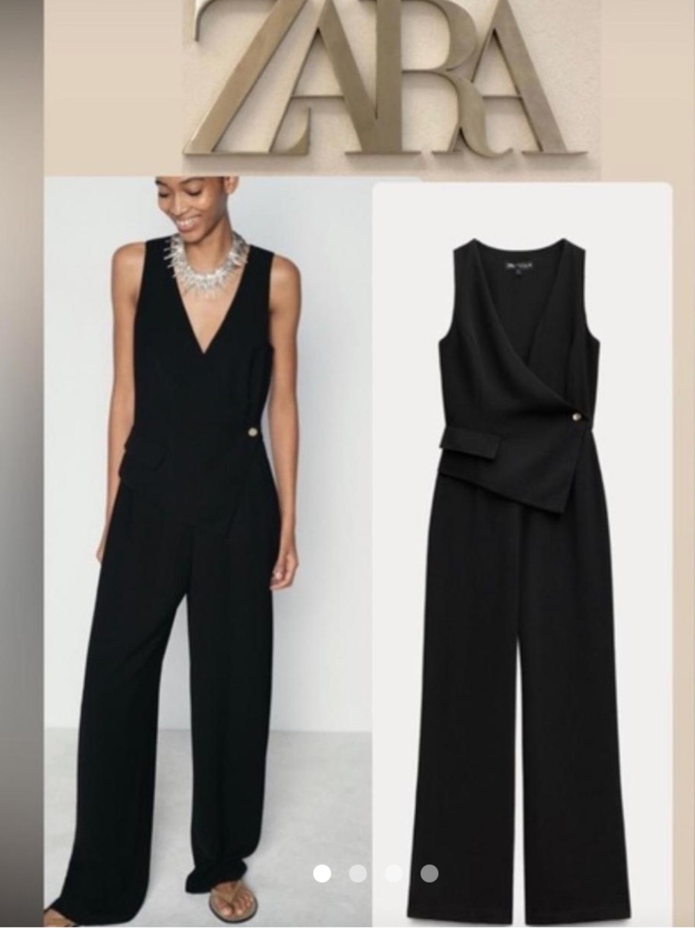 Zara Sleeveless Wrap-Front Wide-Leg Jumpsuit. Black. Size Medium. NWT